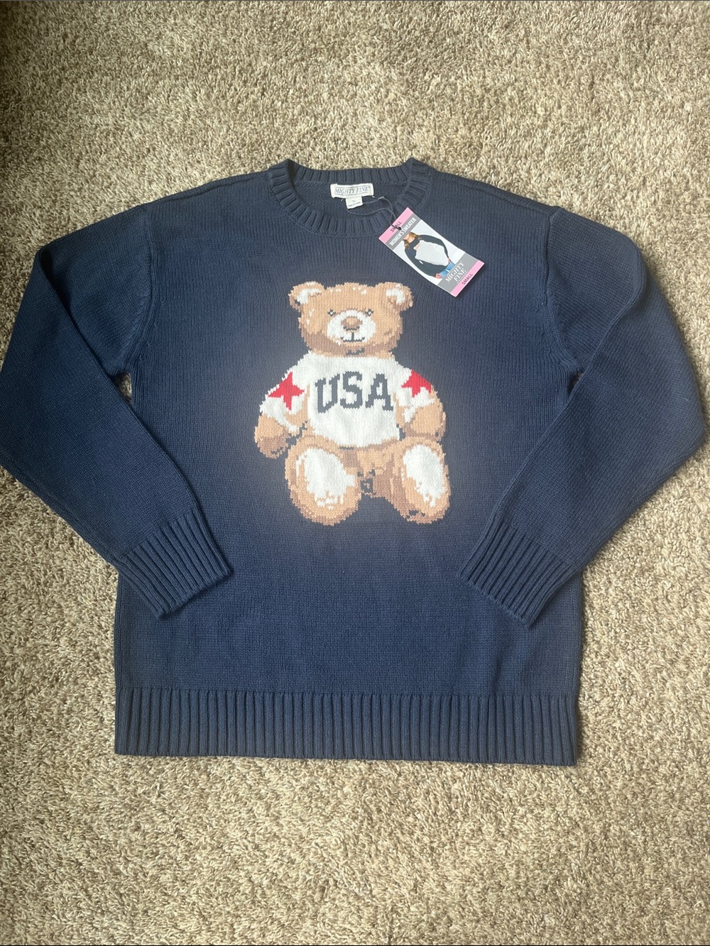 Mighty Fine Navy USA Teddy Sweater